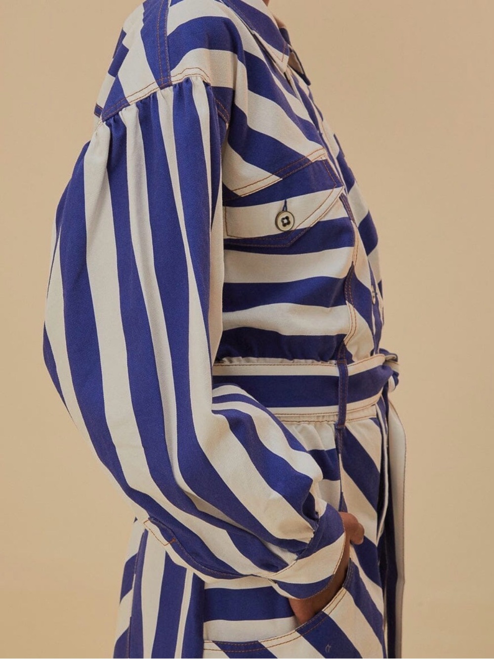 FARM Rio Blue & White Striped Belted Romper - Picture 4 of 5